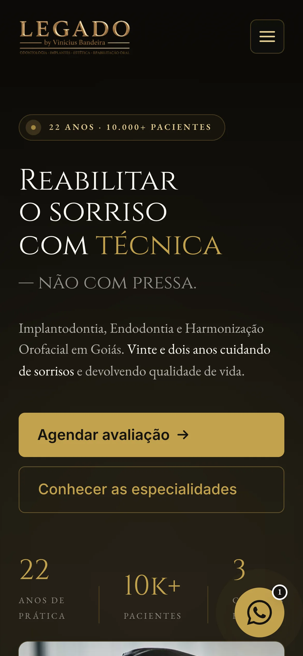 Página inicial no celular: Legado Odontologia