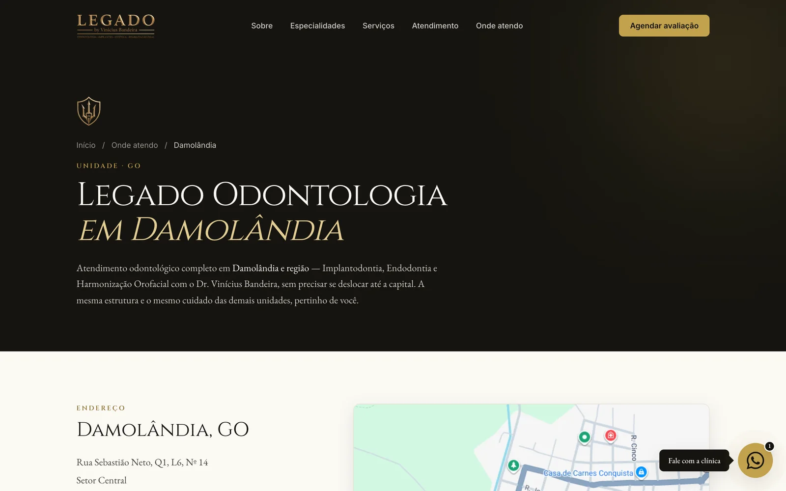 Página da unidade de Damolândia: Legado Odontologia