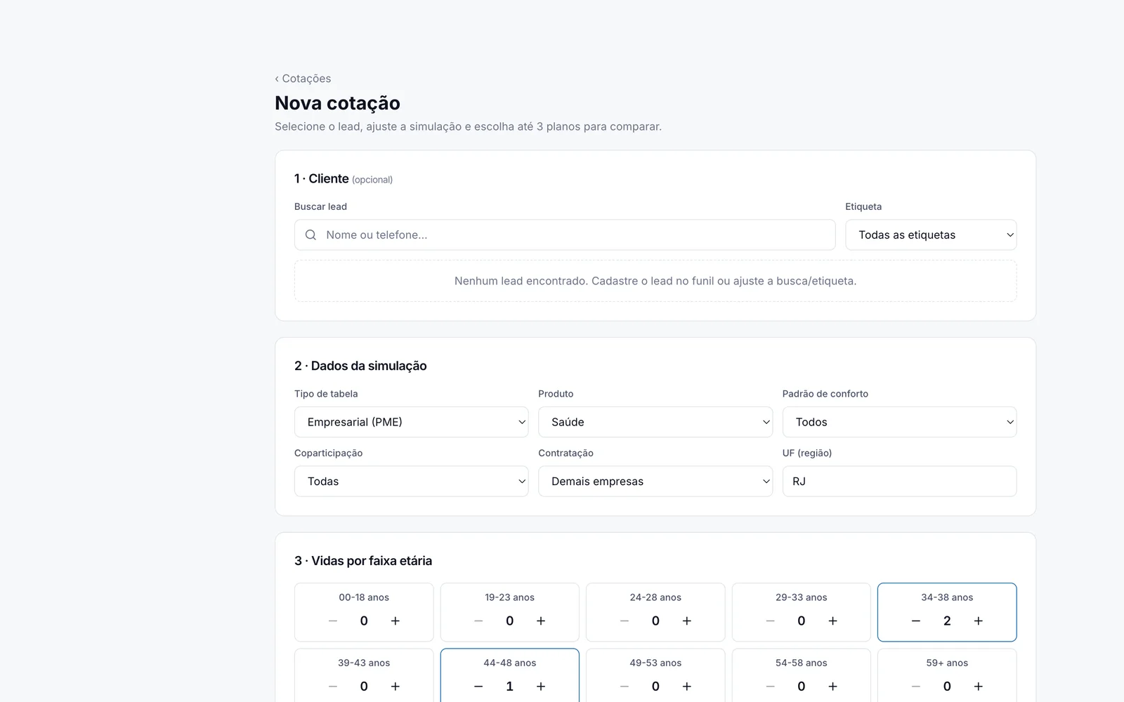 Cotador com os planos preenchidos: Planos Já