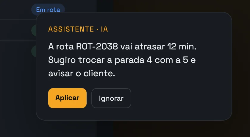 Assistente de rotas sugerindo troca de parada: Rotalis