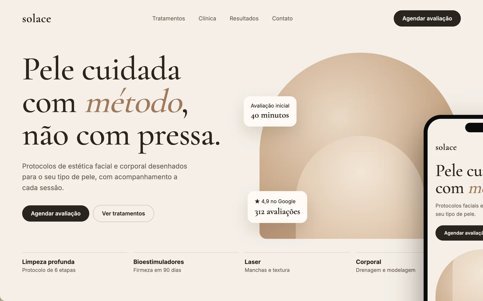Página inicial no desktop: Solace Estética