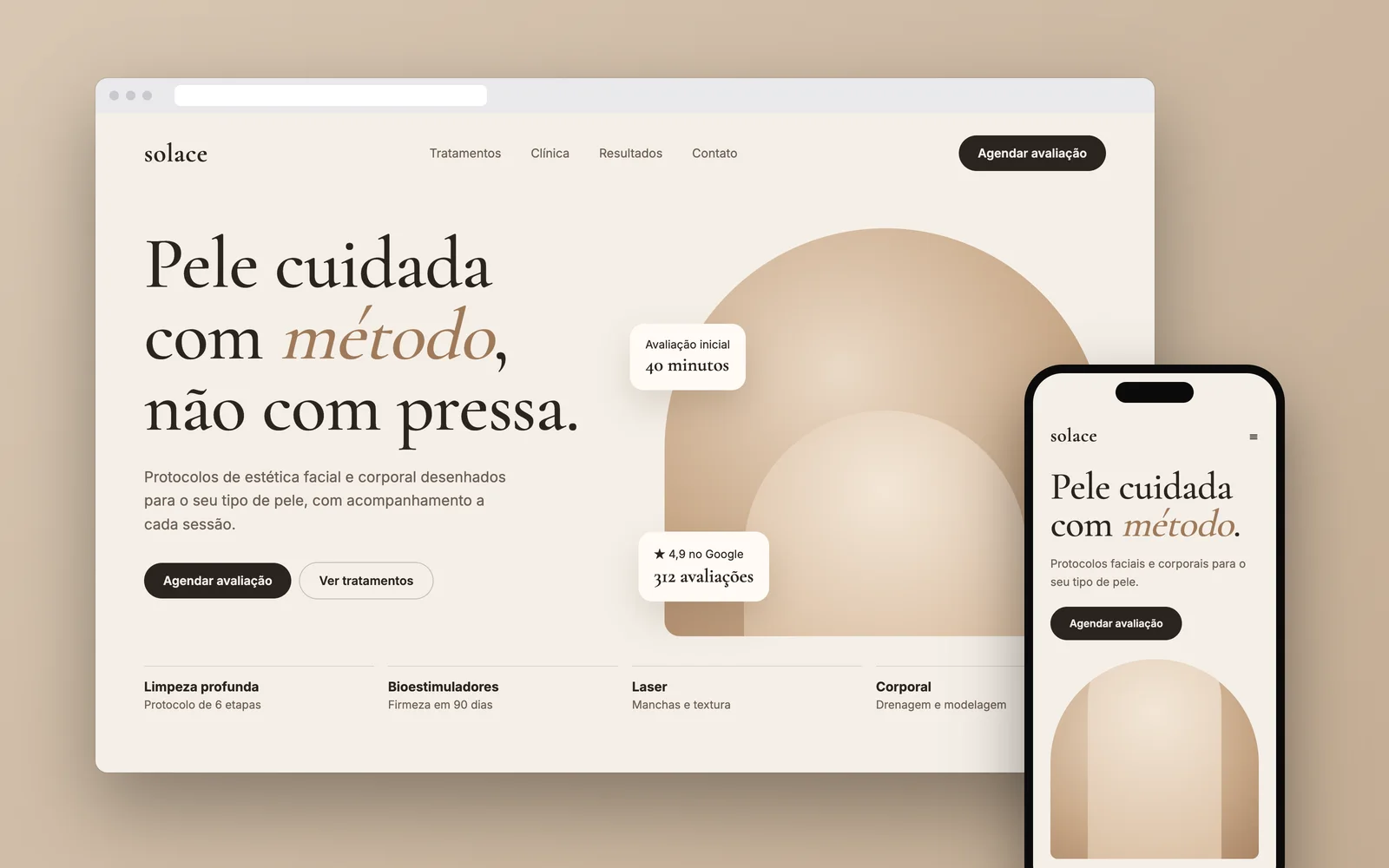 Solace Estética: Site que transformou visitas em avaliações agendadas