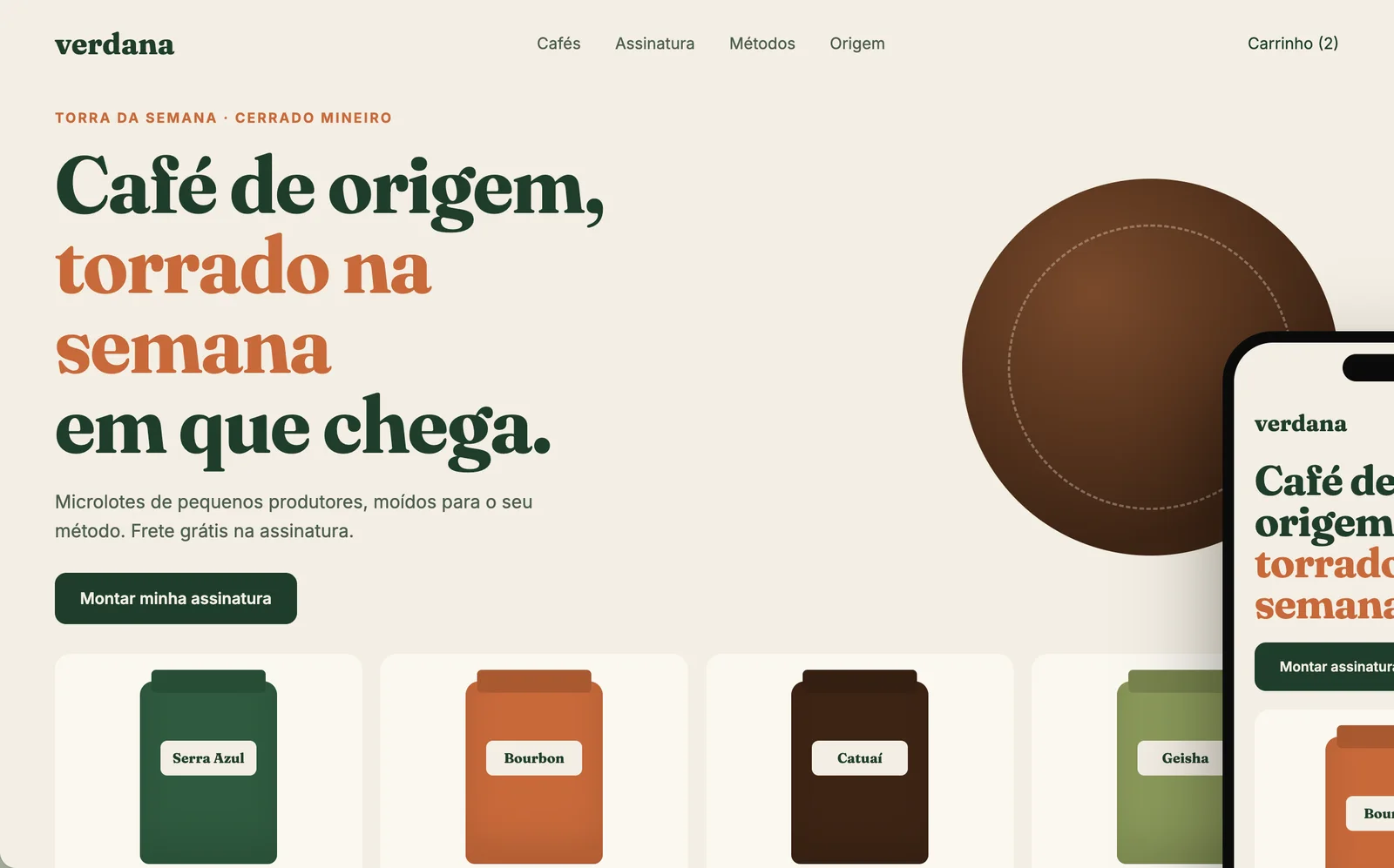 Página inicial da loja: Verdana Café